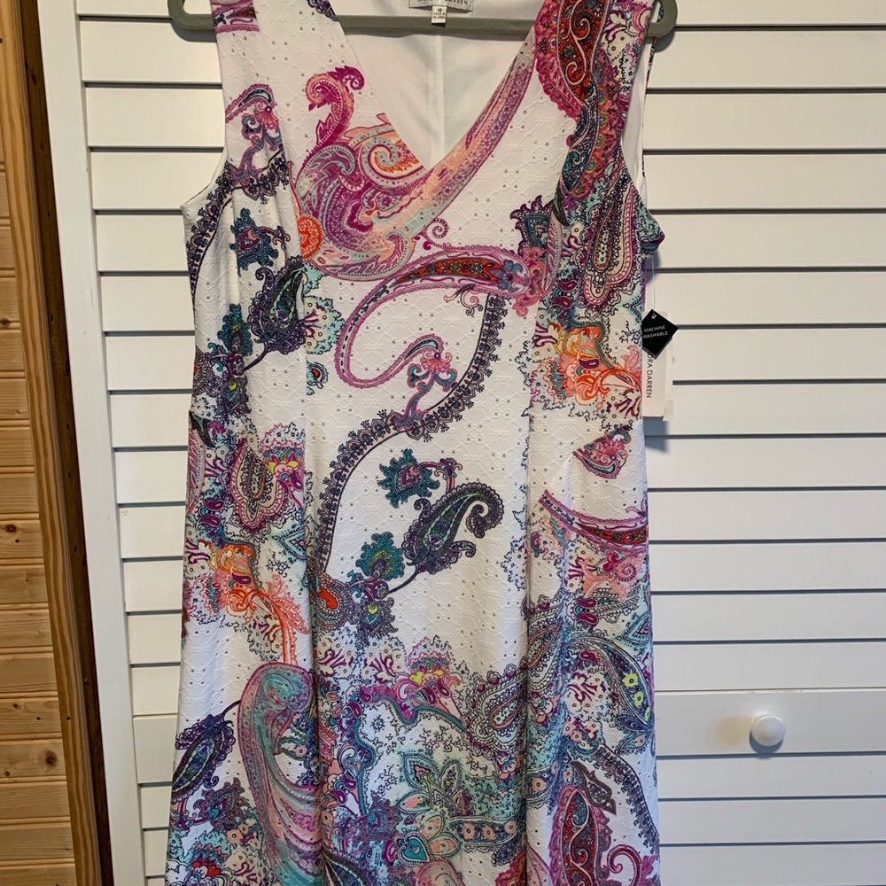 NWT Sandra Darren Fit & Flare Dress Women’s Size 16 Sleeveless Paisley Lined